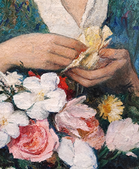 Photo d’une partie du tableau « La Bouquetière » de Deteix A., 1932, Tomaselli Collection, Lyon Photo d’une partie du tableau « La Bouquetière » de Deteix A., 1932, Tomaselli Collection, Lyon